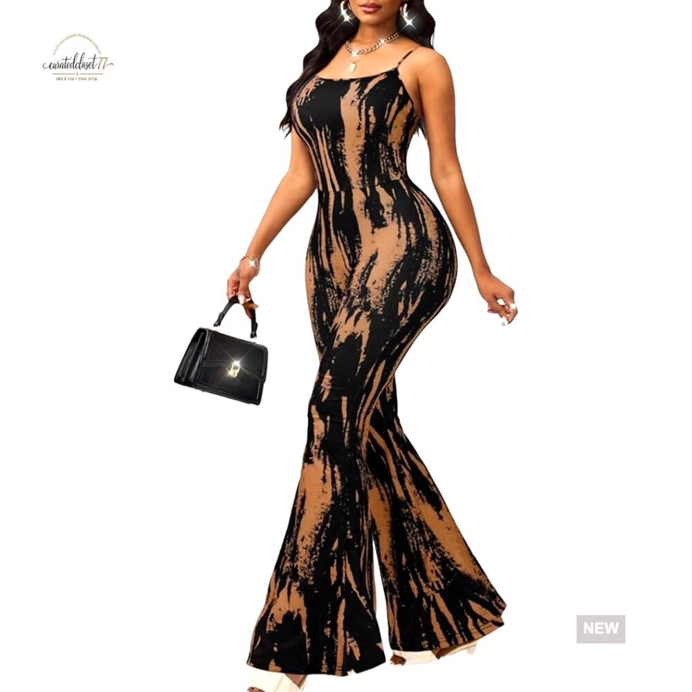 Women's Bodycon Jumpsuit Spaghetti Strap Sleeveless Bell Bottom Clubwear